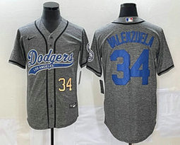 Nike Los Angeles Dodgers #34 Fernando Valenzuela Hemp grey Game Gold #34 front Joint Stitched MLB Jersey