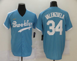 Nike Los Angeles Dodgers #34 Fernando Valenzuela Light blue Game Throwback Authentic Stitched MLB Jersey