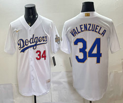 Nike Los Angeles Dodgers #34 Fernando Valenzuela White 2026 Gold Stadium Baseball Jersey