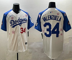 Nike Los Angeles Dodgers #34 Fernando Valenzuela White Blue arm 2025 Tokyo Series Jersey