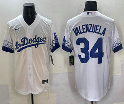 Nike Los Angeles Dodgers #34 Fernando Valenzuela White City Authentic Stitched MLB Jersey