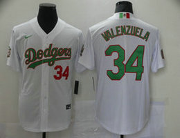 Nike Los Angeles Dodgers #34 Fernando Valenzuela White Green Number Authentic Stitched MLB jersey