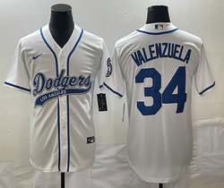 Nike Los Angeles Dodgers #34 Fernando Valenzuela White Joint Authentic Stitched baseball jersey