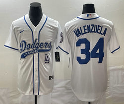 Nike Los Angeles Dodgers #34 Fernando Valenzuela White LA Joint Authentic Stitched baseball jersey