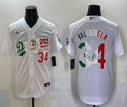 Nike Los Angeles Dodgers #34 Fernando Valenzuela White Mexico Special Baseball Jersey