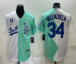 Nike Los Angeles Dodgers #34 Fernando Valenzuela White and Green Game Authentic Stitched MLB Jersey