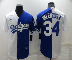 Nike Los Angeles Dodgers #34 Fernando Valenzuela White and blue Game Authentic Stitched MLB Jersey