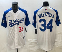 Nike Los Angeles Dodgers #34 Fernando Valenzuela White fashion Red 34 on front Game Authentic Stitched MLB Jersey