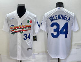 Nike Los Angeles Dodgers #34 Fernando Valenzuela White rainbow blue 34 in front Game Authentic Stitched MLB Jersey