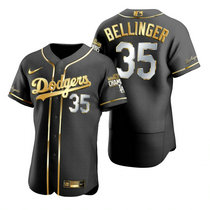 Nike Los Angeles Dodgers #35 Cody Bellinger Black Golden 2020 World Series Champions Jersey