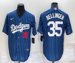 Nike Los Angeles Dodgers #35 Cody Bellinger Blue White stripe red 35 in front Authentic Stitched MLB jersey