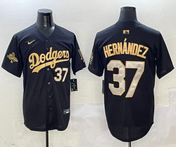 Nike Los Angeles Dodgers #37 Enrique Hernandez Black gold name Stitched MLB Jersey
