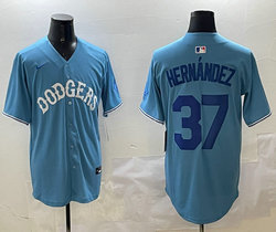 Nike Los Angeles Dodgers #37 Enrique Hernandez Light Blue blue name Joint Stitched MLB Jersey