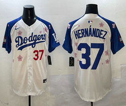Nike Los Angeles Dodgers #37 Enrique Hernandez White Blue arm 2025 Tokyo Series Jersey