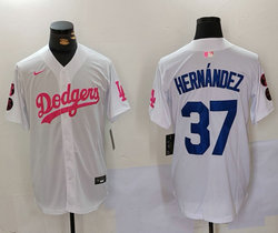Nike Los Angeles Dodgers #37 Enrique Hernandez White Pink Joint Authentic Stitched MLB Jersey