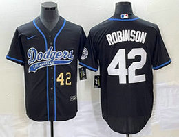 Nike Los Angeles Dodgers #42 Jackie Robinson Black Gold #42 frpmt Joint Name Game Authentic Stitched MLB Jersey