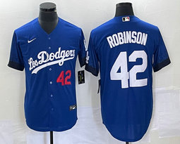 Nike Los Angeles Dodgers #42 Jackie Robinson Blue City red 42 in front Game MLB Jersey