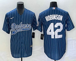 Nike Los Angeles Dodgers #42 Jackie Robinson Blue Stripe Game Joint Authentic Stitched MLB Jersey