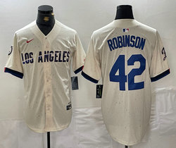 Nike Los Angeles Dodgers #42 Jackie Robinson Cream Fashion Game Authentic Stitched MLB Jersey