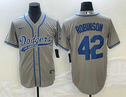 Nike Los Angeles Dodgers #42 Jackie Robinson Gray Joint Name Game Authentic Stitched MLB Jersey