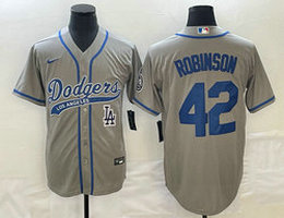 Nike Los Angeles Dodgers #42 Jackie Robinson Gray LA Front Joint Name Game Authentic Stitched MLB Jersey