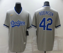 Nike Los Angeles Dodgers #42 Jackie Robinson Gray Nike patch Pullover Authentic Stitched MLB Jerseys