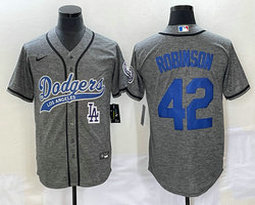 Nike Los Angeles Dodgers #42 Jackie Robinson Hemp grey team patch front Joint Authentic Stitched baseball jersey