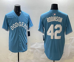 Nike Los Angeles Dodgers #42 Jackie Robinson Light Blue White name Joint Authentic Stitched MLB Jersey