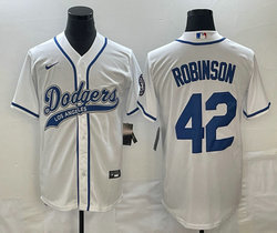 Nike Los Angeles Dodgers #42 Jackie Robinson White Joint Name Game Authentic Stitched MLB Jersey