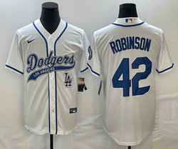 Nike Los Angeles Dodgers #42 Jackie Robinson White LA Front Joint Name Game Authentic Stitched MLB Jersey