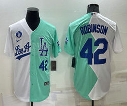 Nike Los Angeles Dodgers #42 Jackie Robinson White and Green Blue #42 number in front Game Stitched MLB Jersey