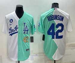Nike Los Angeles Dodgers #42 Jackie Robinson White and Green Gold #42 number in front Game Stitched MLB Jersey