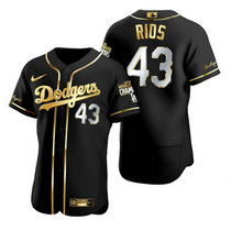 Nike Los Angeles Dodgers #43 Edwin Rios Black Golden 2020 World Series Champions Jerseys