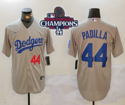 Nike Los Angeles Dodgers #44 Vicente Padilla Gray 2024 World Series Champions 44 front Game Authentic Stitched MLB Jersey