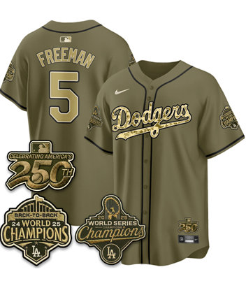 Nike Los Angeles Dodgers #5 Freddie Freeman 250 and Champion patch Army Green MLB Jersey
