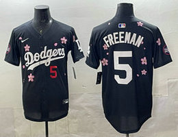Nike Los Angeles Dodgers #5 Freddie Freeman Black 5 front Tokyo Series MLB Jersey