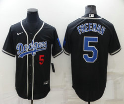 Nike Los Angeles Dodgers #5 Freddie Freeman Black Blue Number Authentic Stitched MLB Jersey