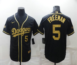 Nike Los Angeles Dodgers #5 Freddie Freeman Black Gold Game Authentic Stitched MLB Jersey