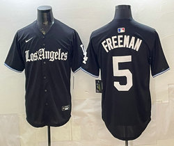 Nike Los Angeles Dodgers #5 Freddie Freeman Black Gothic Edition Vapor Premier Jersey