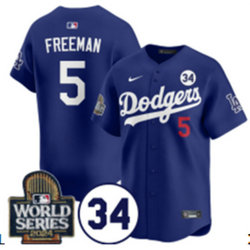 Nike Los Angeles Dodgers #5 Freddie Freeman Blue 34 patch 2024 World Series Baseball Jersey