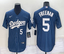 Nike Los Angeles Dodgers #5 Freddie Freeman Blue 5 in front White stripe Throwback Authentic Stitched MLB jersey
