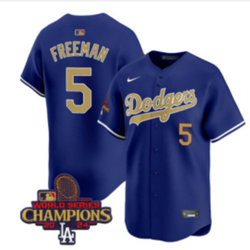 Nike Los Angeles Dodgers #5 Freddie Freeman Blue Gold Name Champions Jersey