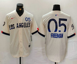 Nike Los Angeles Dodgers #5 Freddie Freeman Cream 2024 City 5 Front The number is above the name Jersey