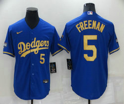 Nike Los Angeles Dodgers #5 Freddie Freeman Gold Number Game Authentic Stitched MLB Jersey