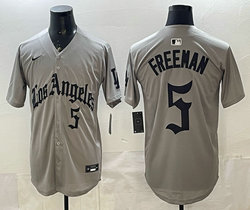 Nike Los Angeles Dodgers #5 Freddie Freeman Grey Gothic Style LA Baseball Jersey