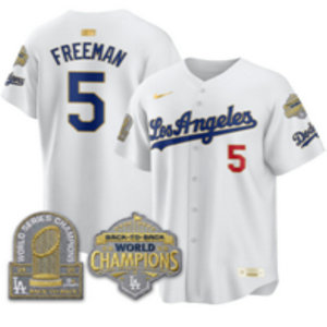 Nike Los Angeles Dodgers #5 Freddie Freeman White 2026 Gold Collection 9x & B2B Champs Patch Jersey