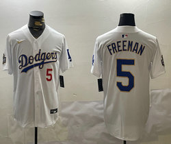 Nike Los Angeles Dodgers #5 Freddie Freeman White Gold 2024 World Series Jersey