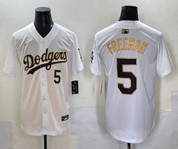 Nike Los Angeles Dodgers #5 Freddie Freeman White Gold Name MLB Jersey