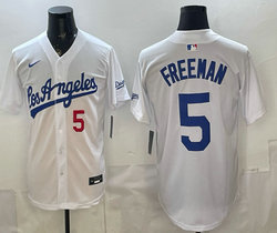 Nike Los Angeles Dodgers #5 Freddie Freeman White Los Angeles Front Alternate Stadium Jersey