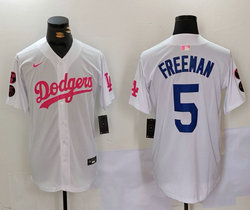 Nike Los Angeles Dodgers #5 Freddie Freeman White Pink Joint Authentic Stitched MLB Jersey